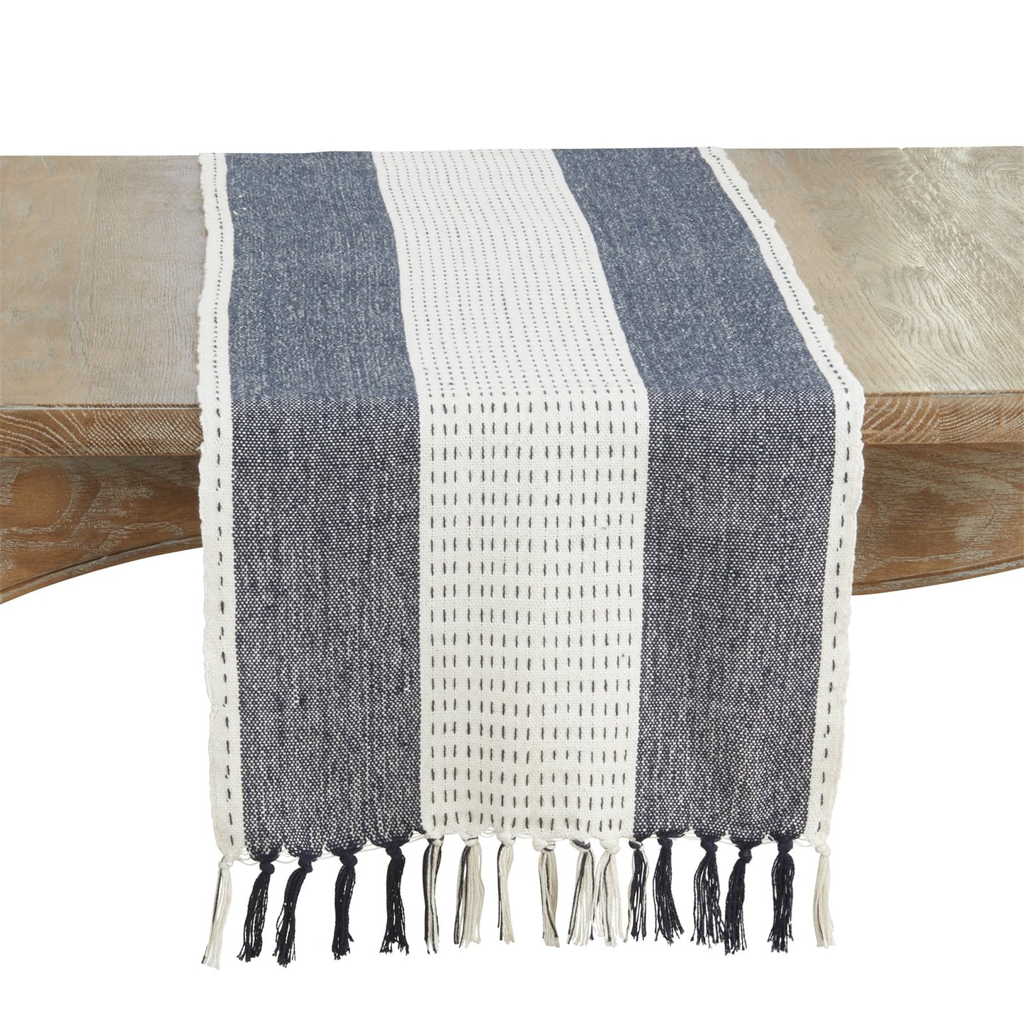 Everyday / All Season Navy Blue Stitched Banded Table Runner, 100% cotton
