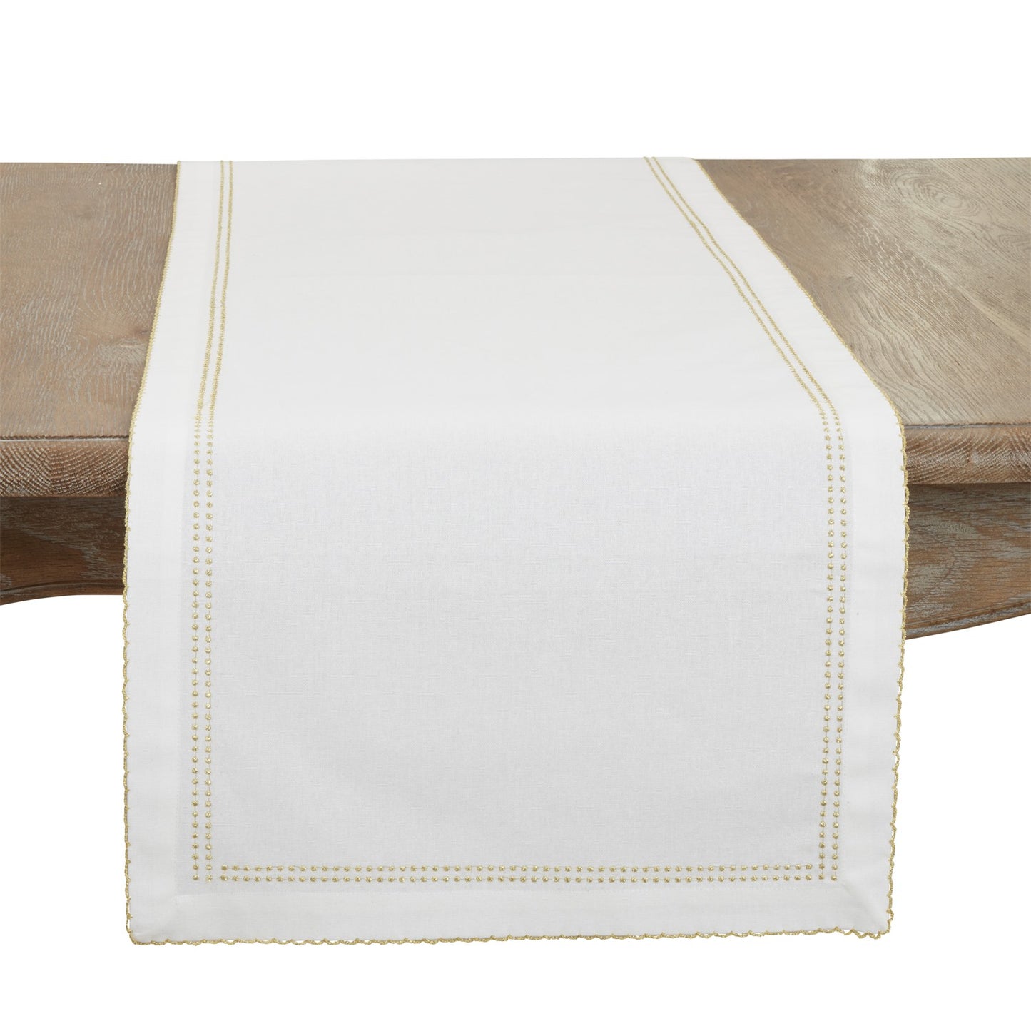 Everyday / All Season Gold Embroidered Border Table Runner, 100% cotton