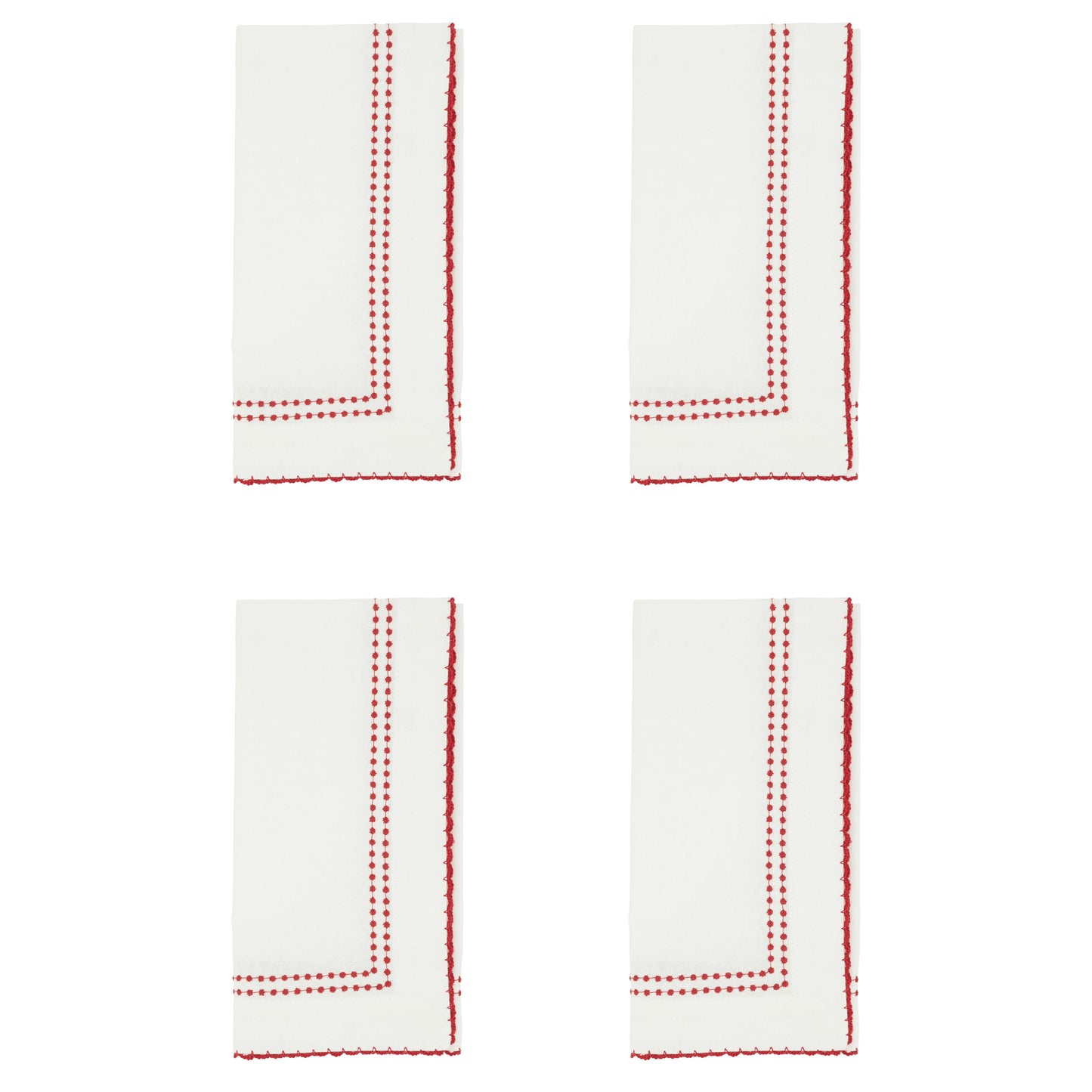 Red Embroidered Border Napkins 100% cotton, 18 Inch Square (4 pcs.)