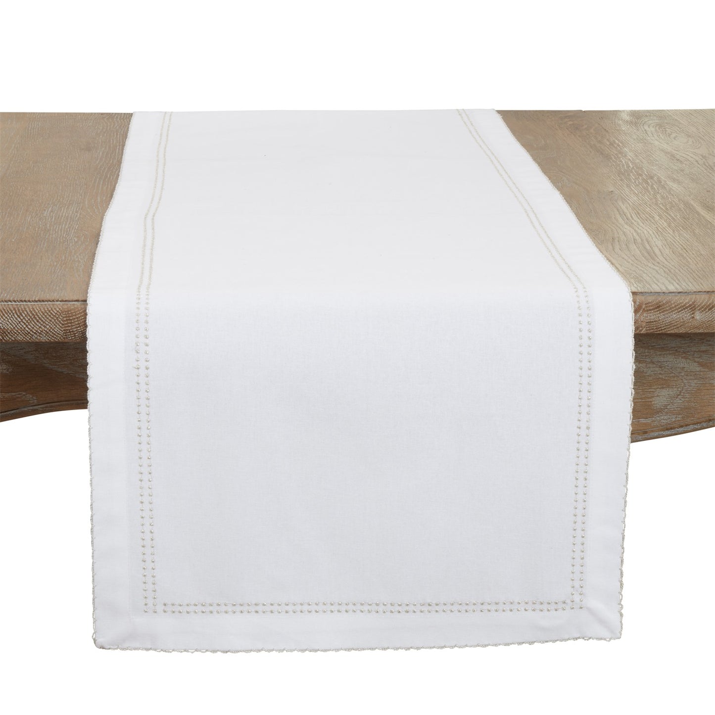 Everyday / All Season Silver Embroidered Border Table Runner, 100% cotton