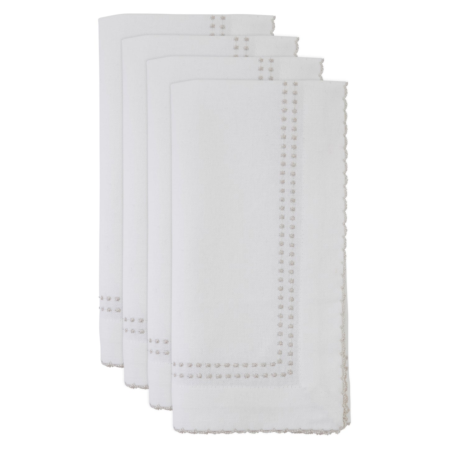 Silver Embroidered Border Napkins 100% cotton, 18 Inch Square (4 pcs.)