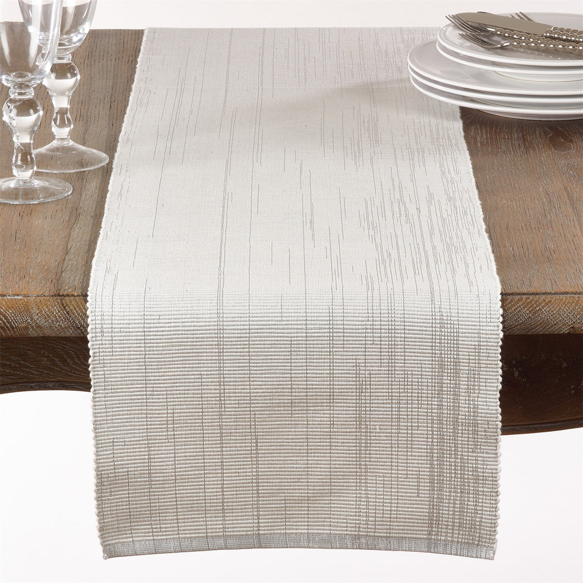 Everyday / All Season White Shimmering Design Ribbed Table Runner, 100% cotton