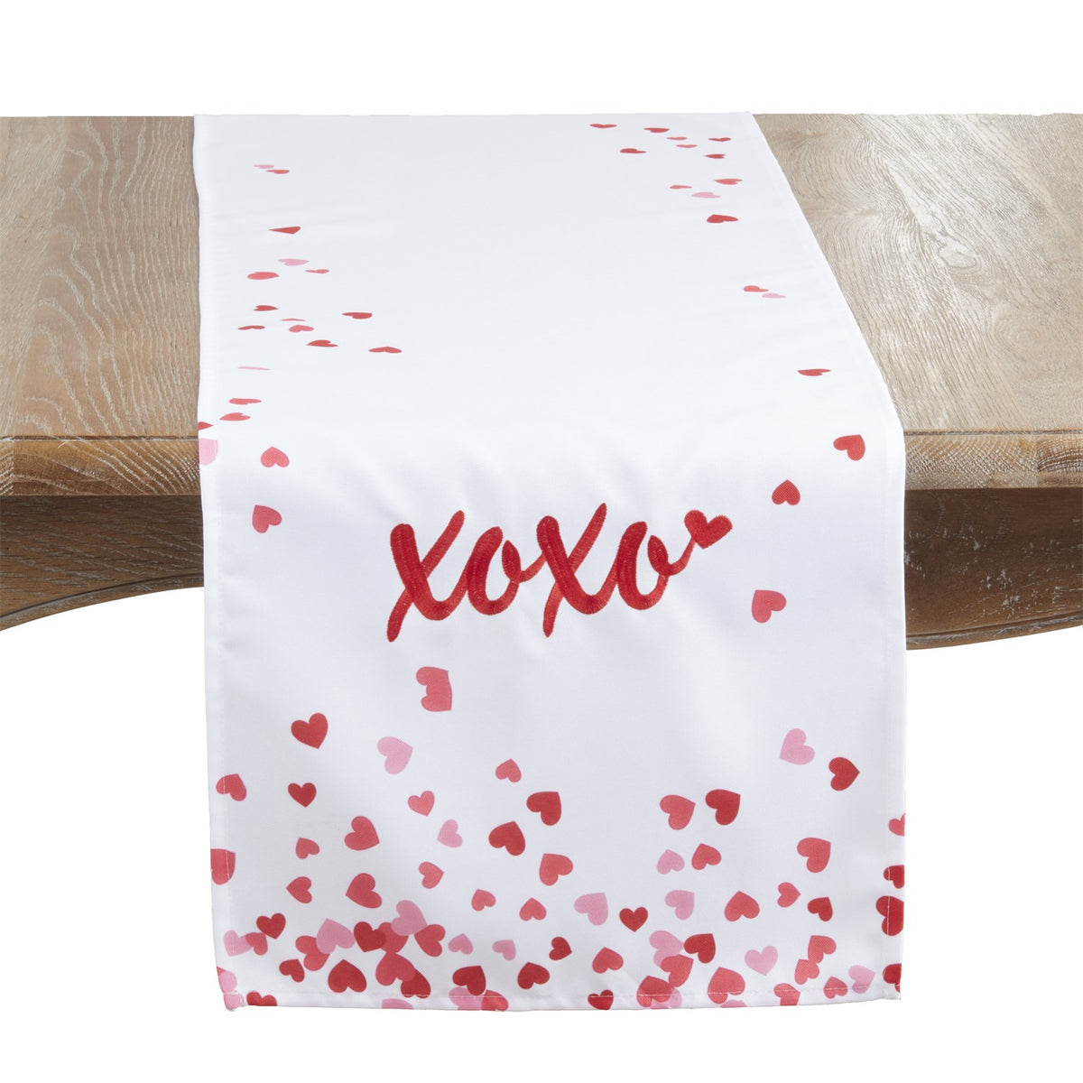 Valentine's Day White Embroidered XOXO Table Runner, 100% polyester