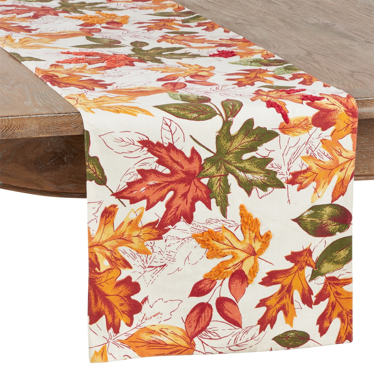 Thanksgiving / Fall Harvest Multi Embroidered Autumn Leaves Table Runner, 100% cotton