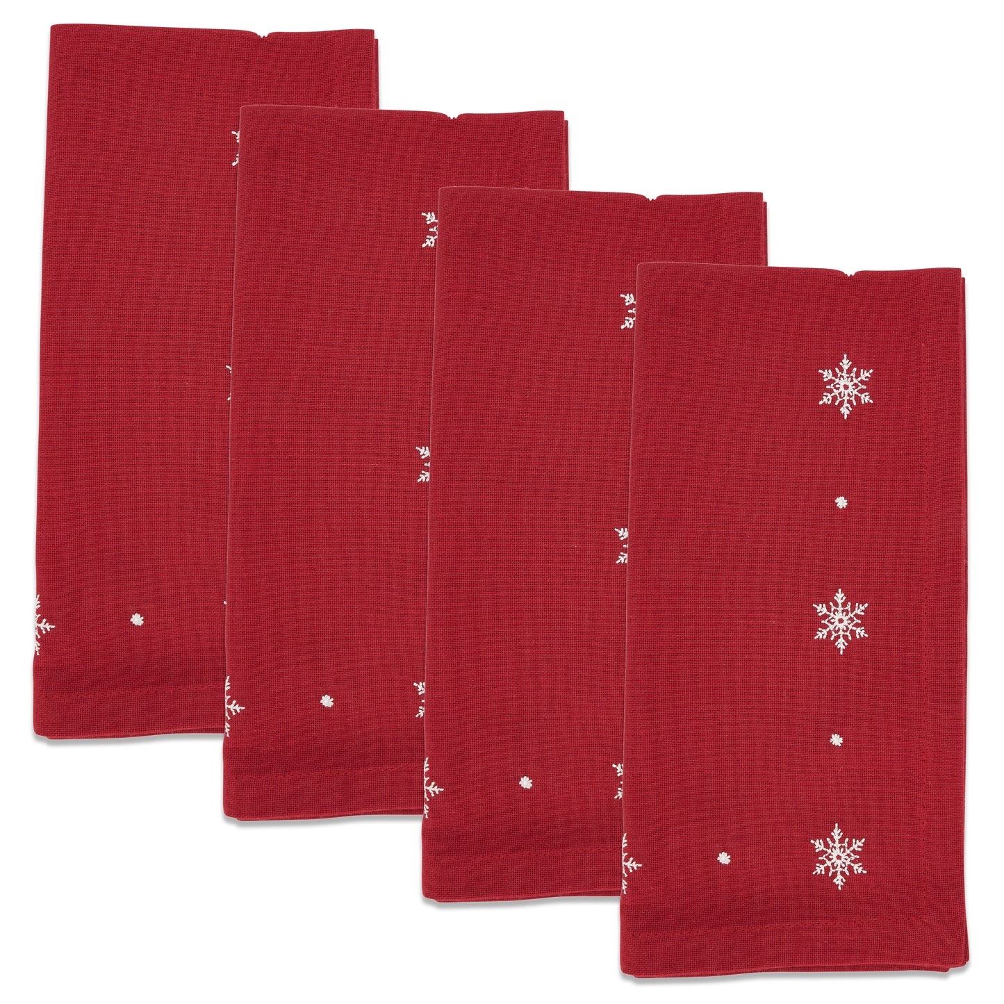 Red Embroidered Snowflake Napkins 100% cotton, 20 Inch Square (4 pcs.)