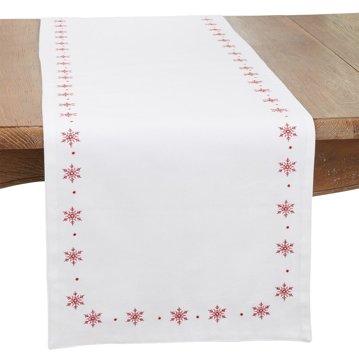 Christmas White Embroidered Snowflake Table Runner, 100% cotton