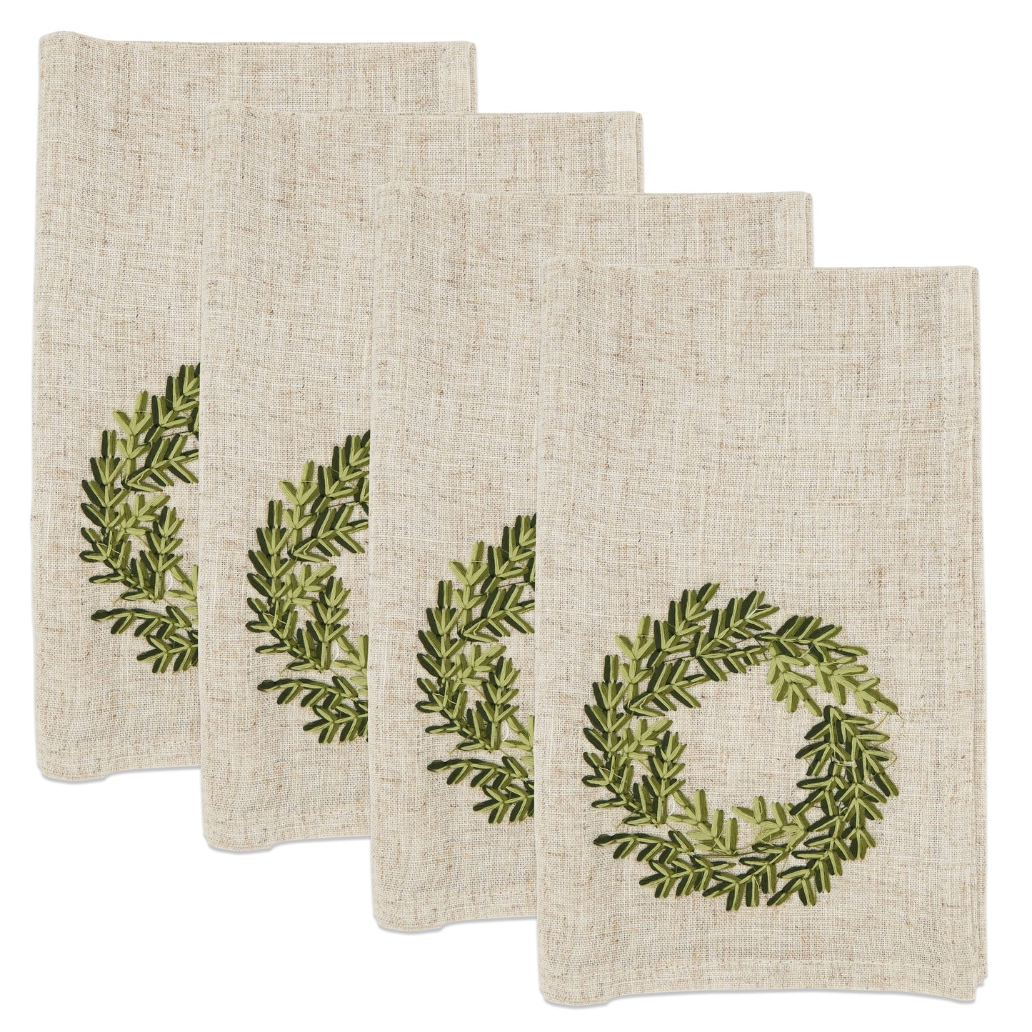 Natural Embroidered Wreath Napkins 80% polyester - 20% linen, 20 Inch Square (4 pcs.)