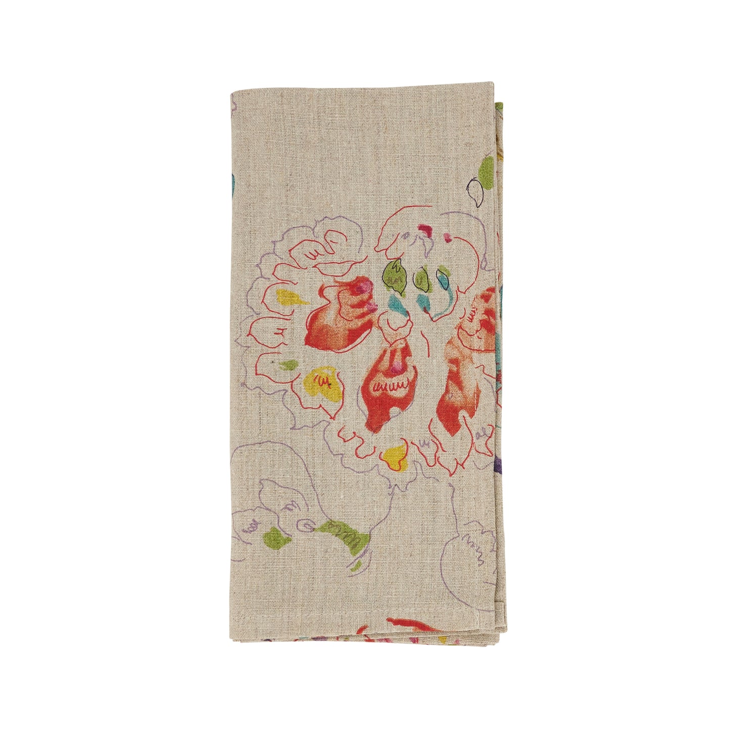 Natural Printed Floral Design Napkins 100% linen, 20 Inch Square (4 pcs.)