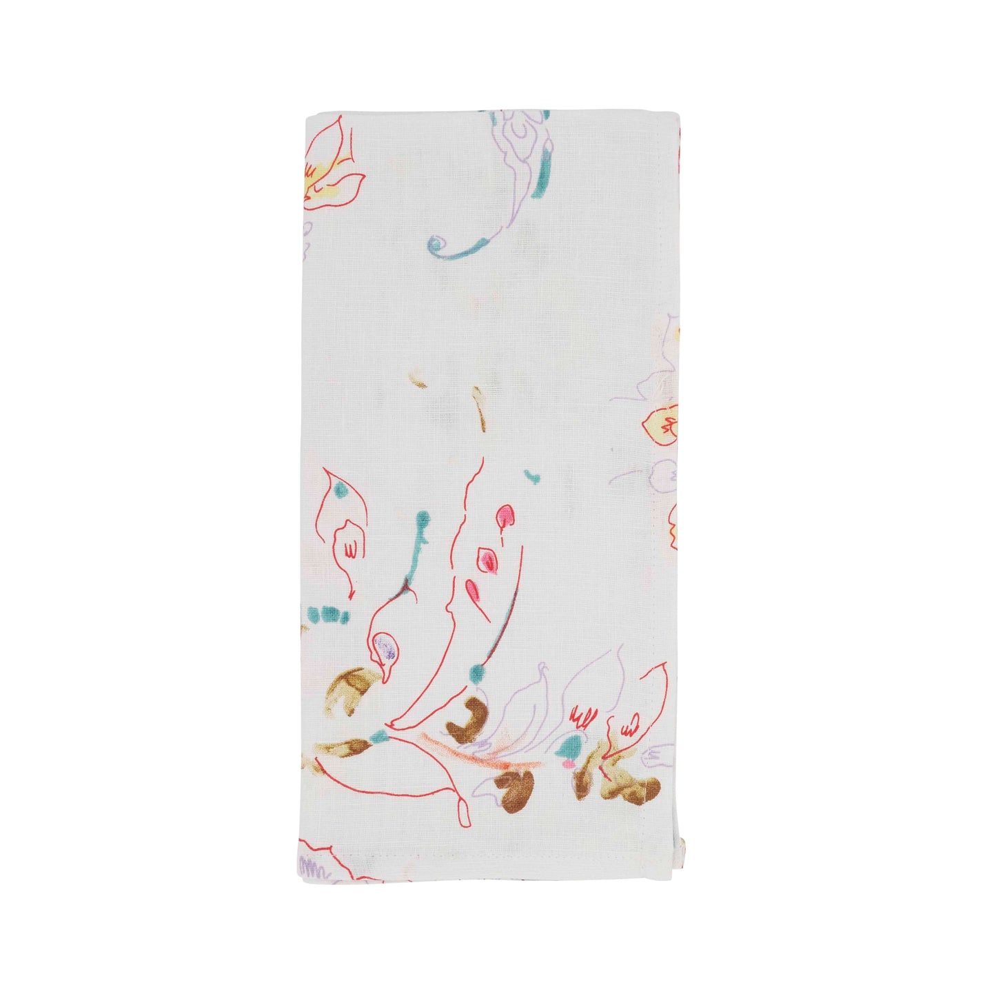 White Printed Floral Design Napkins 100% linen, 20 Inch Square (4 pcs.)