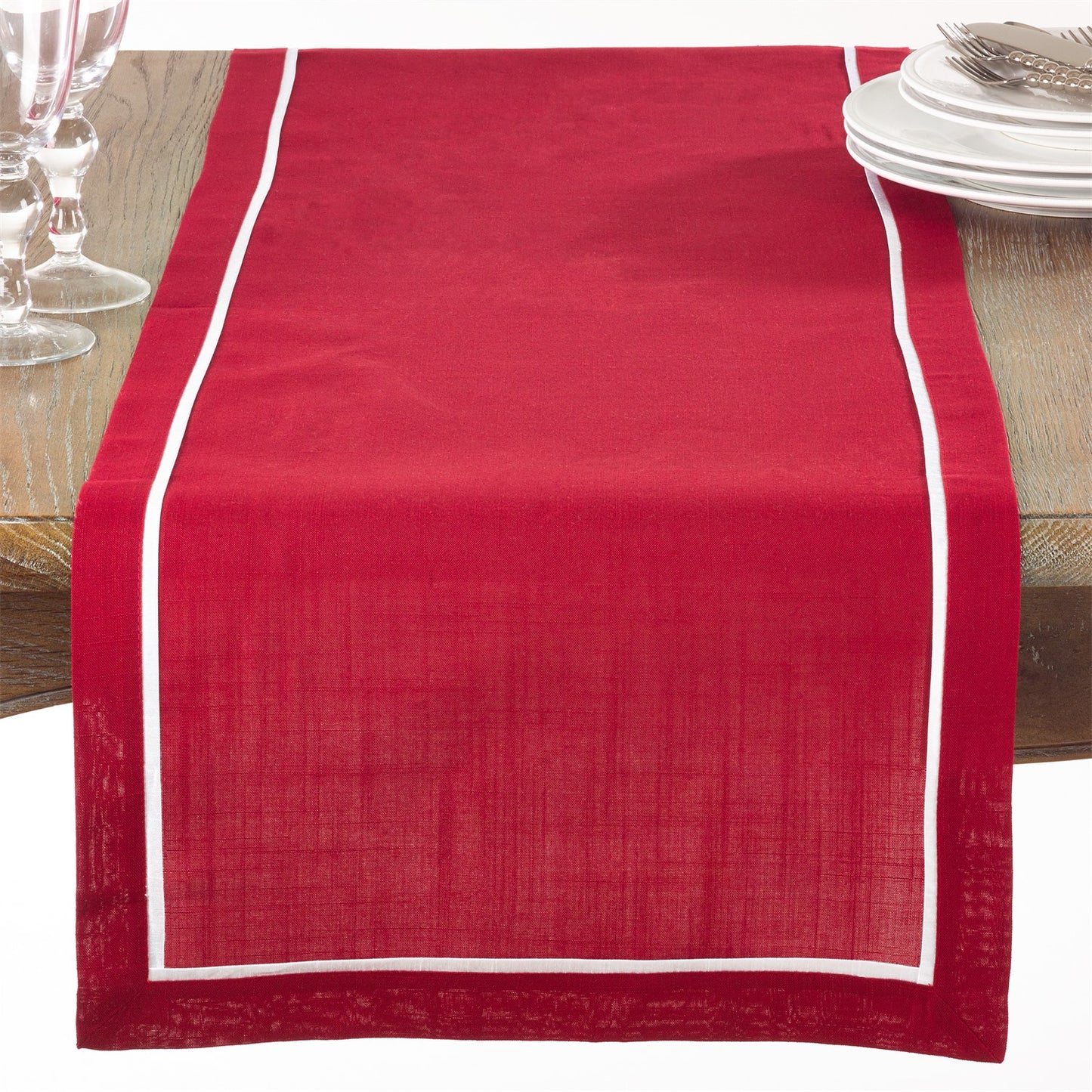 Everyday / All Season Red Classic Pleated Design Table Runner, 100% Polyester