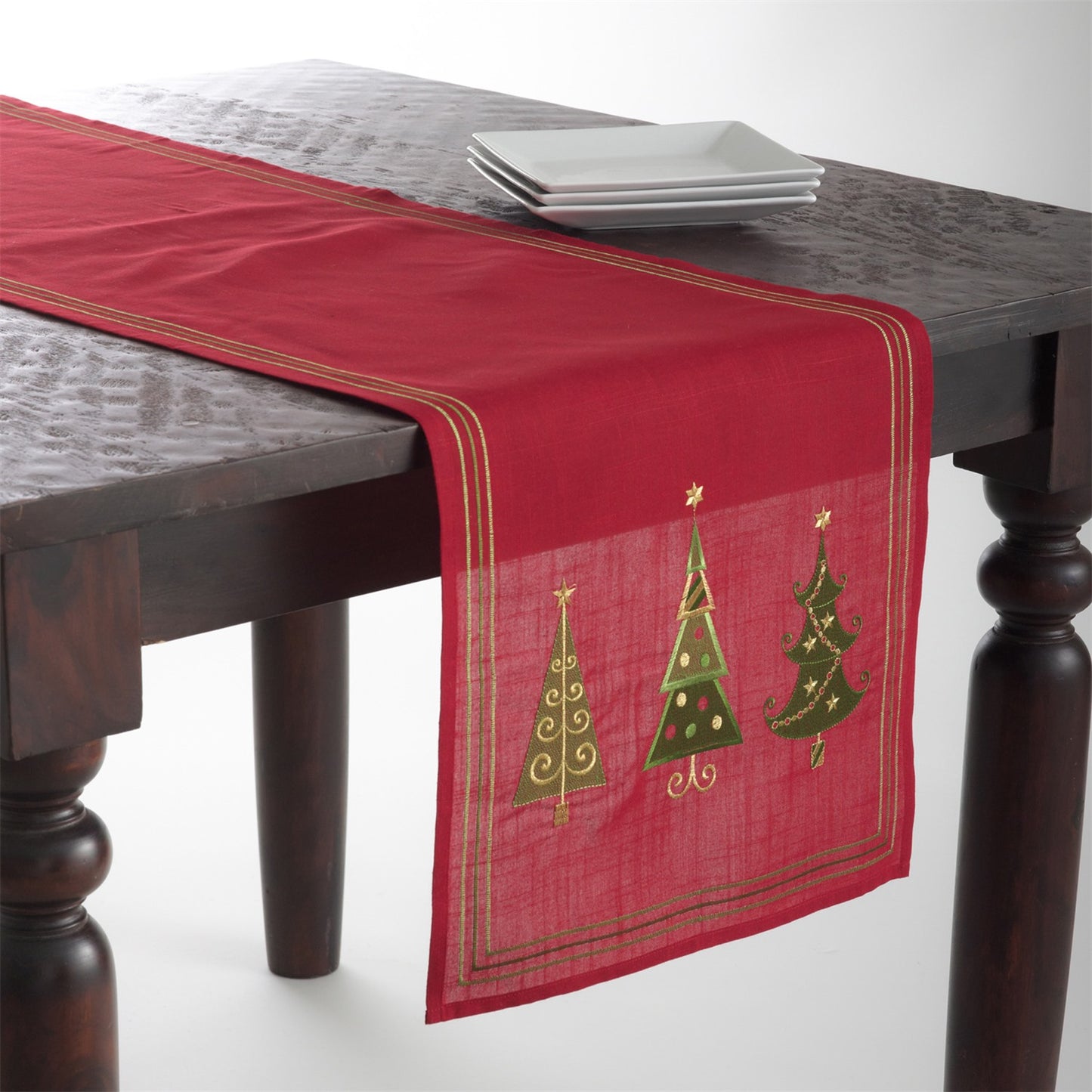 Christmas Red Xmas Tree Design Table Runner, 100% Polyester