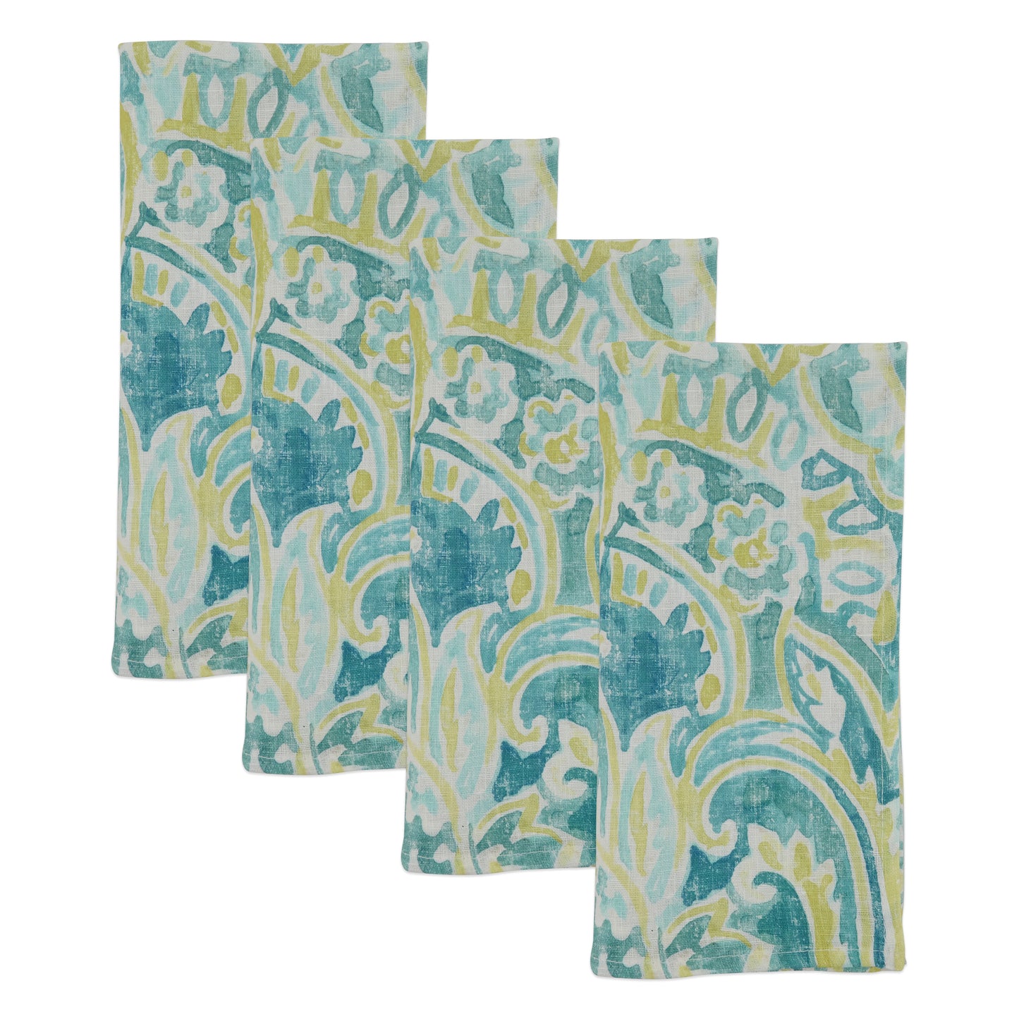 Aqua Distressed Paisley Napkins 100% linen, 20 Inch Square (4 pcs.)