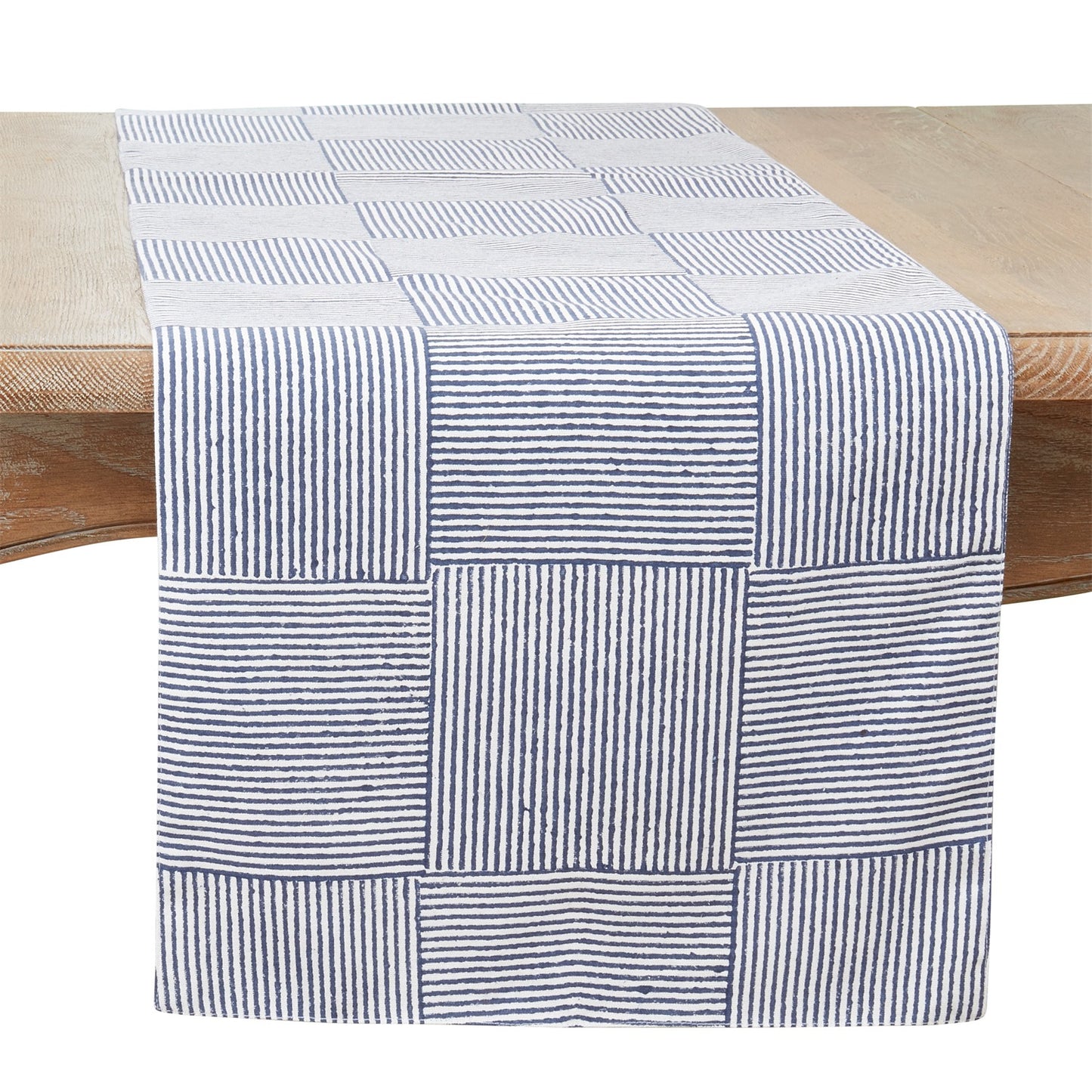 Everyday / All Season Navy Blue Block Print Table Runner, 100% cotton