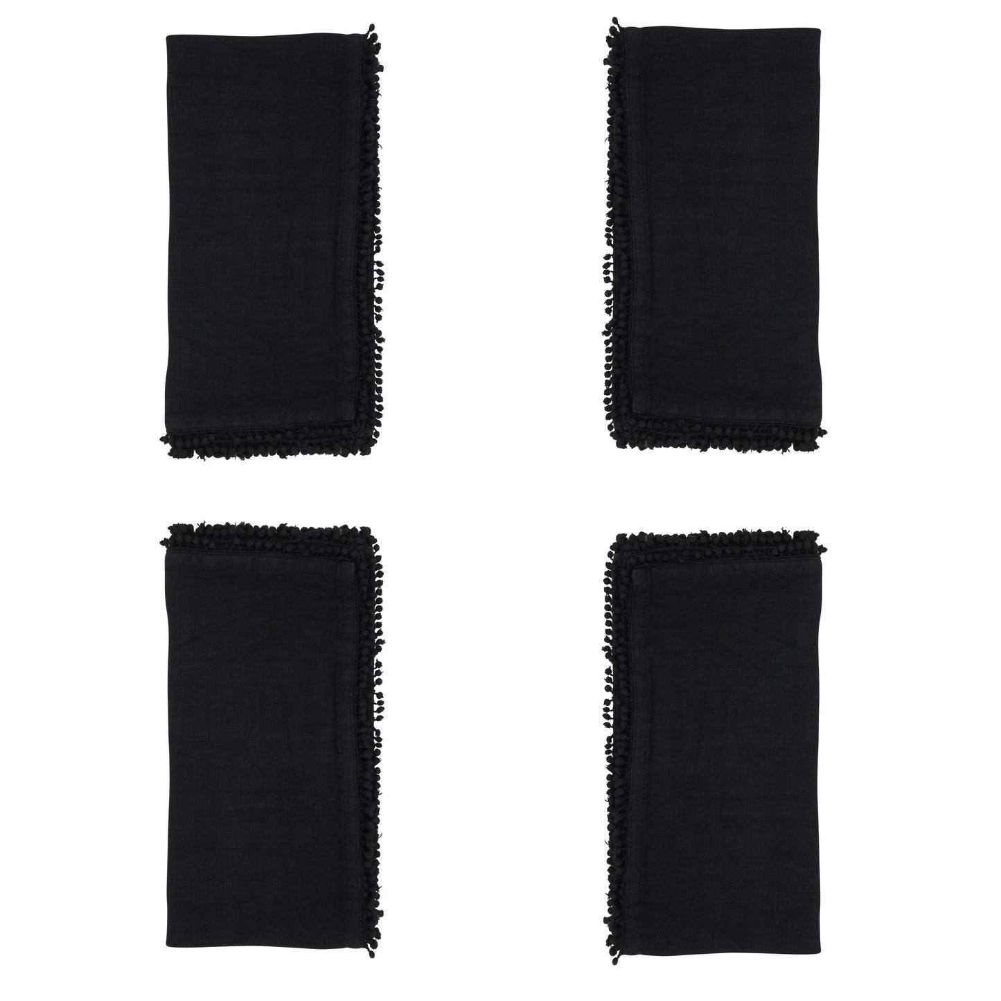 Black Pom Pom Design Napkins 100% linen, 20 Inch Square (4 pcs.)