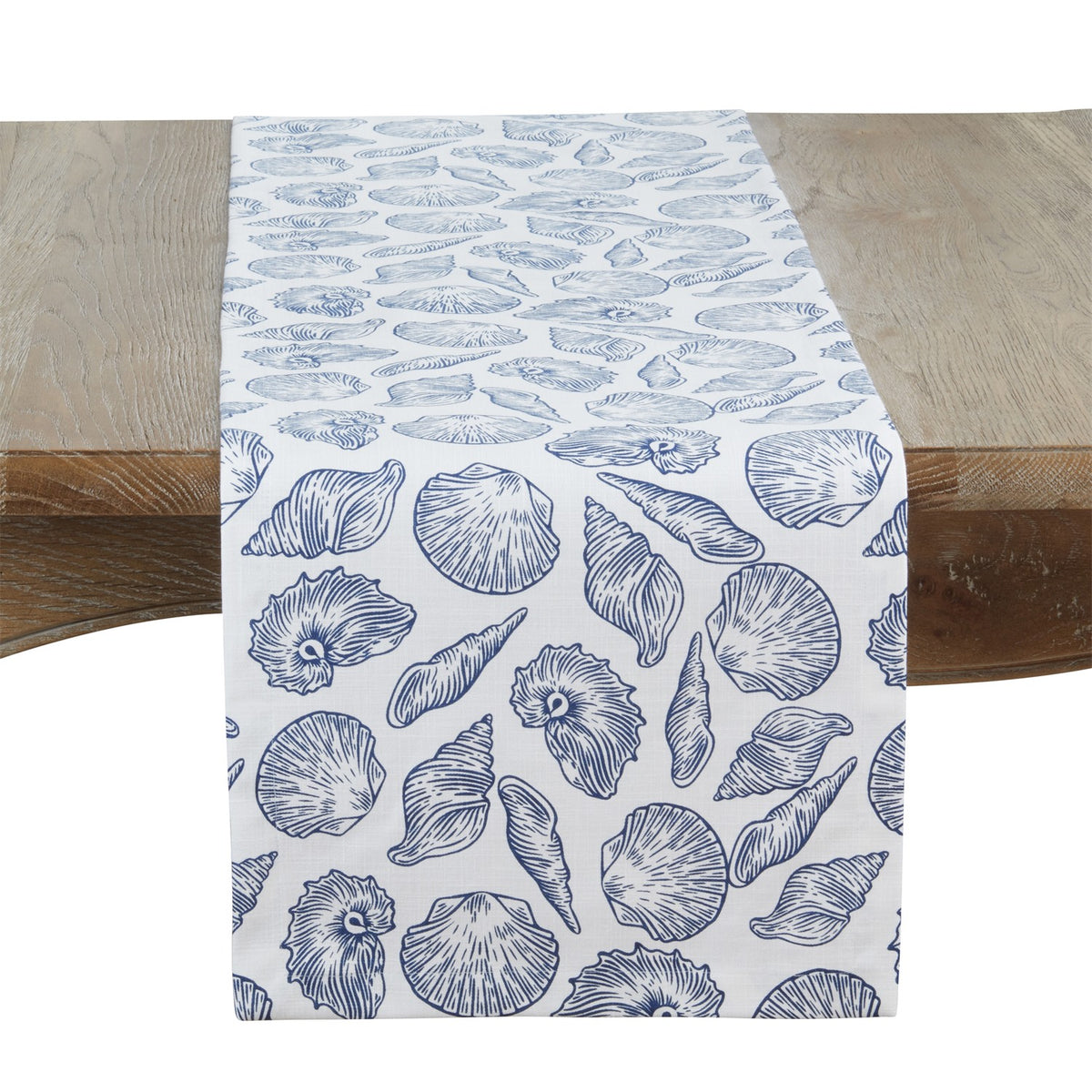 Everyday / All Season White/Blue Sea Shells Table Runner, 100% cotton