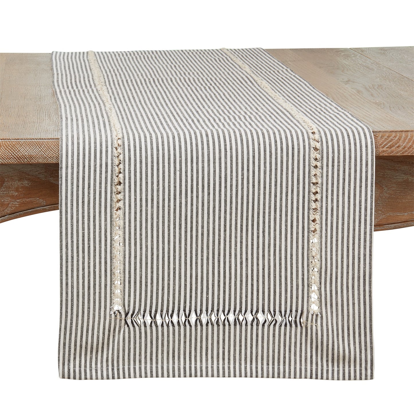 Everyday / All Season Black/White Stripe Hemstitch Table Runner, 100% cotton