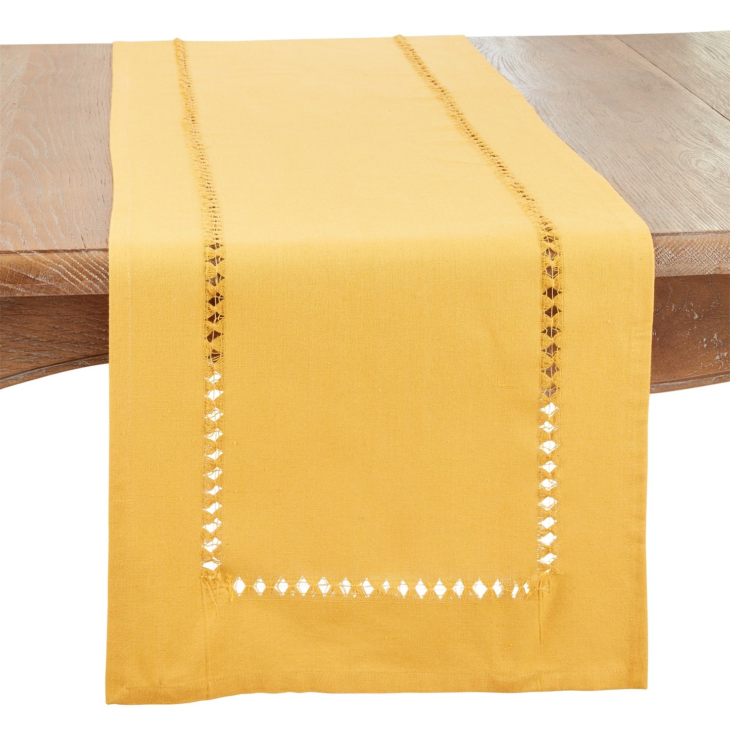 Everyday / All Season Mustard Yellow Hemstitch Table Runner, 100% cotton