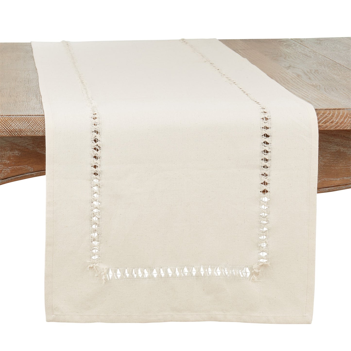 Everyday / All Season Natural Beige Hemstitch Table Runner, 100% cotton