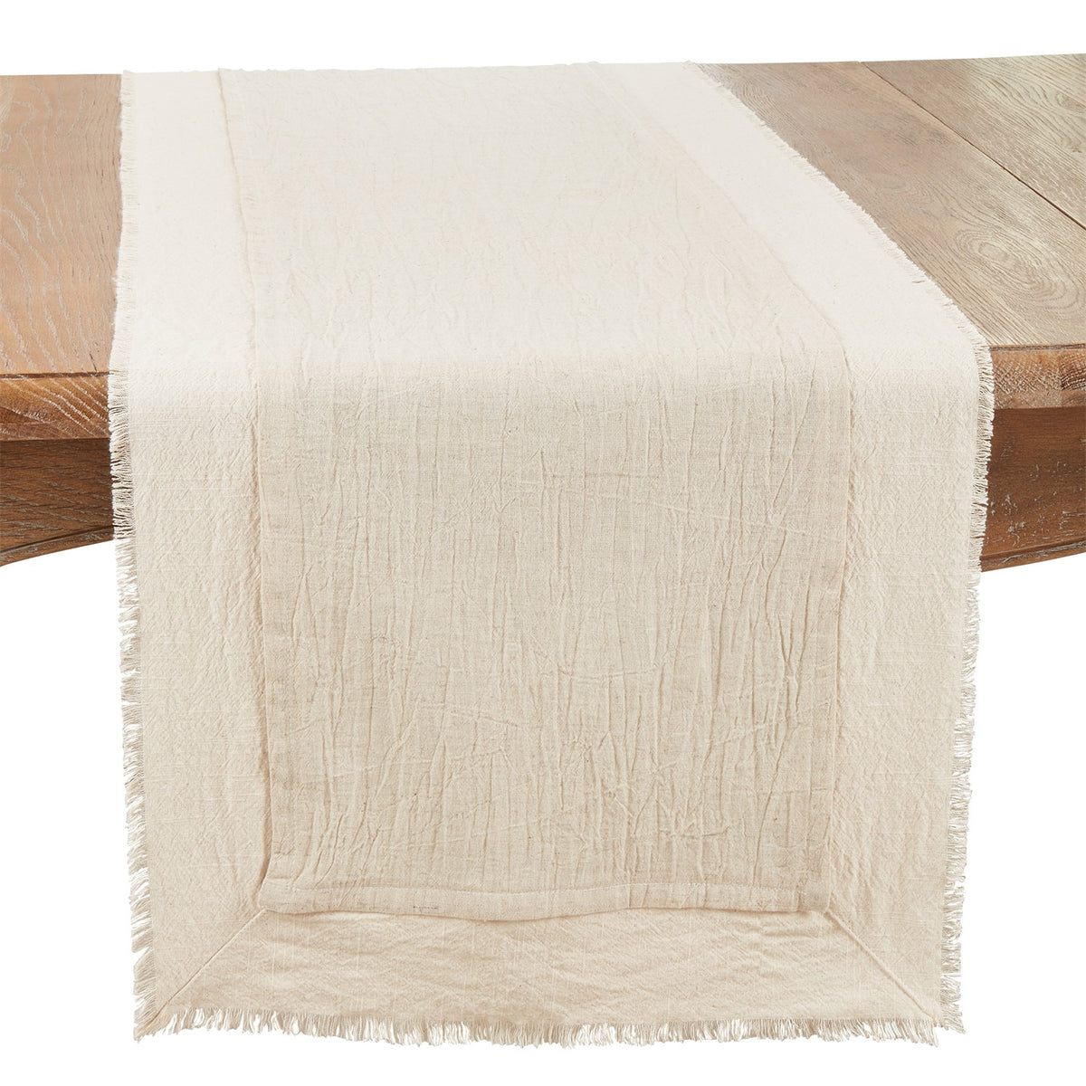 Everyday / All Season Natural Beige Double Layer Fringe Table Runner, 72% cotton - 28% linen