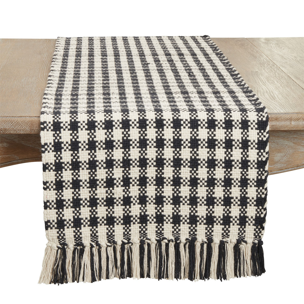 Everyday / All Season Black/White Houndstooth Table Runner, 100% cotton