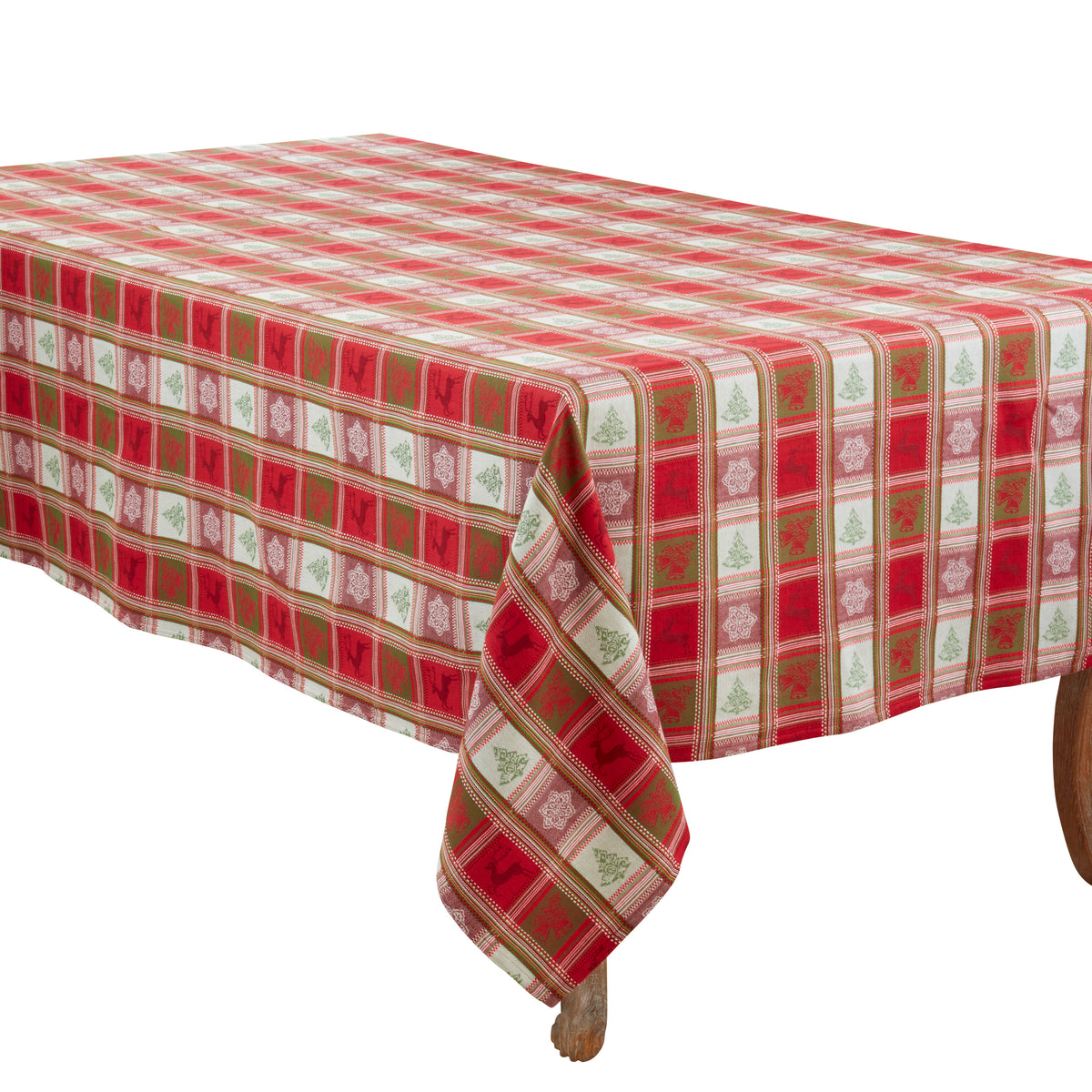 Red Plaid Jacquard Christmas Tablecloth 100% cotton