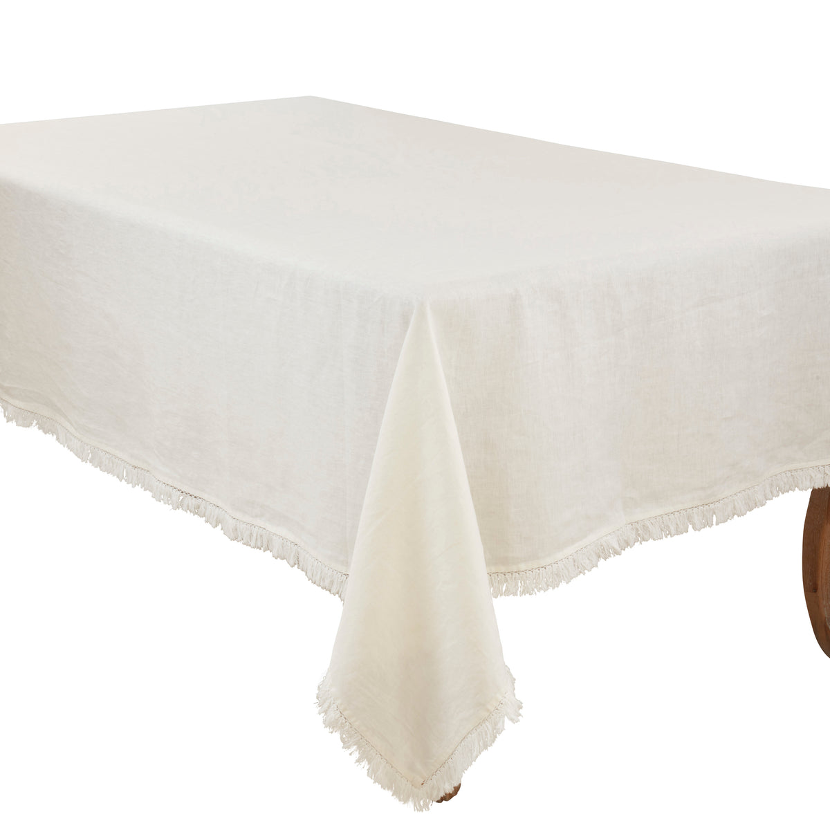 Ivory White Stonewashed Fringe Tablecloth 100% linen