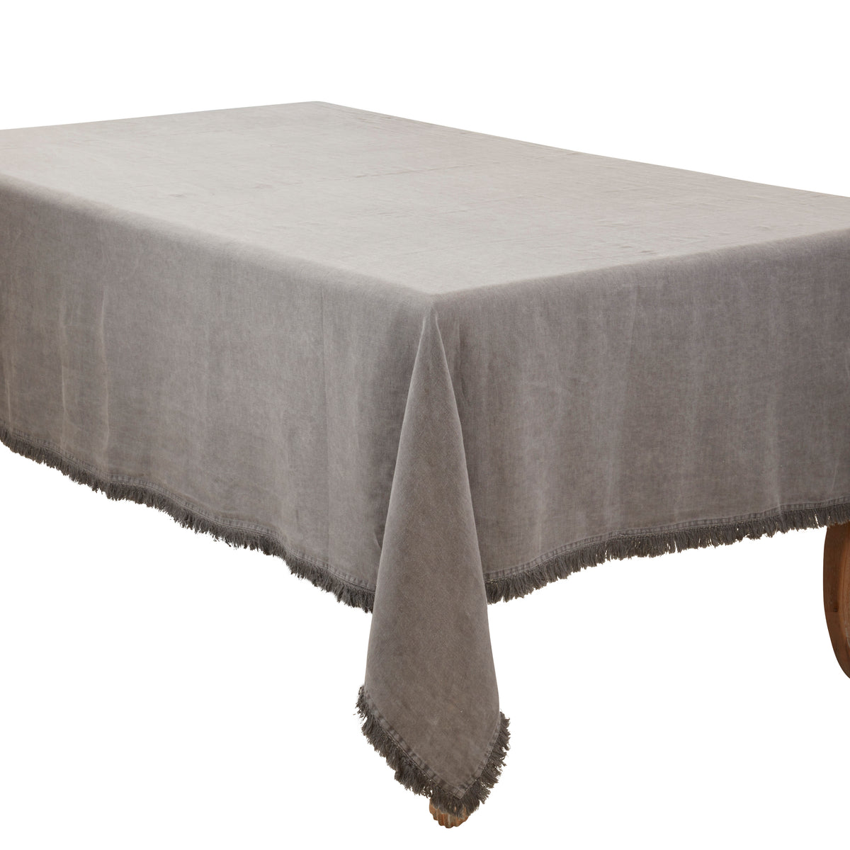 Slate Gray Stonewashed Fringe Tablecloth 100% linen