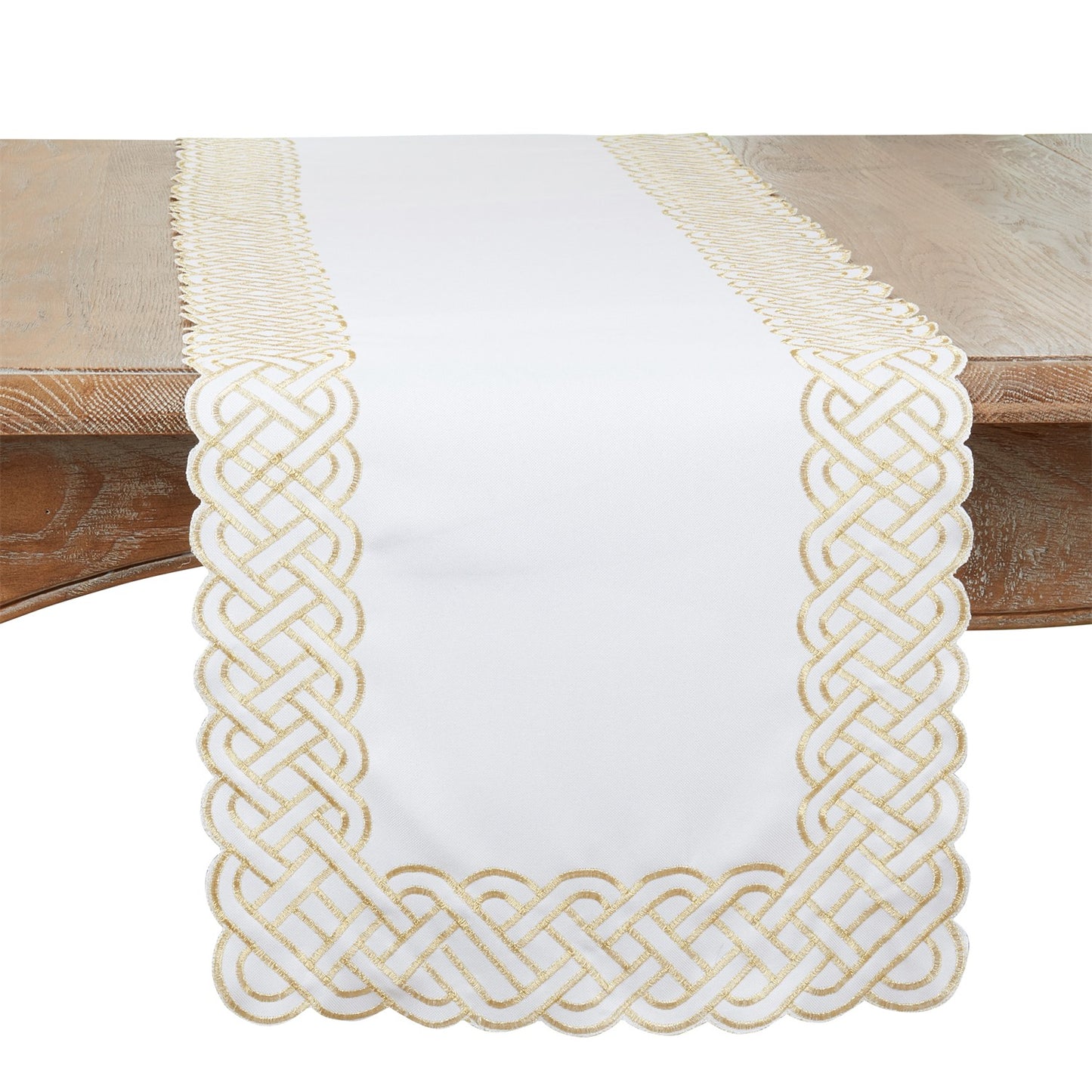 Everyday / All Season Gold Braid Embroidered Table Runner, 100% Polyester