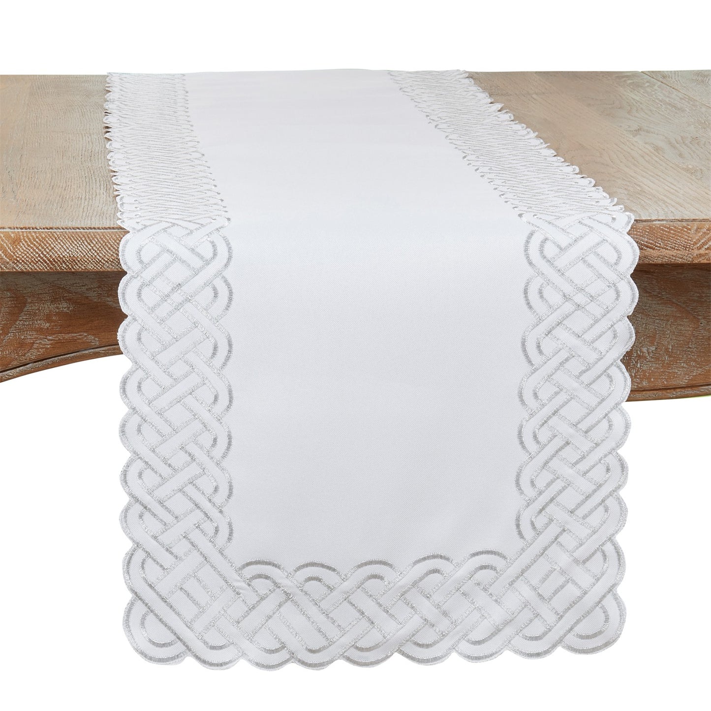 Everyday / All Season Silver Braid Embroidered Table Runner, 100% Polyester