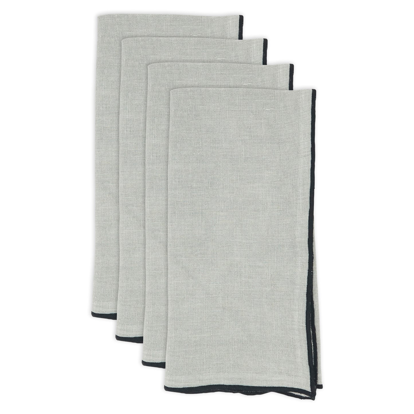 Blue-Grey Stonewashed Stitch Border Napkins 100% linen, 20 Inch Square (4 pcs.)