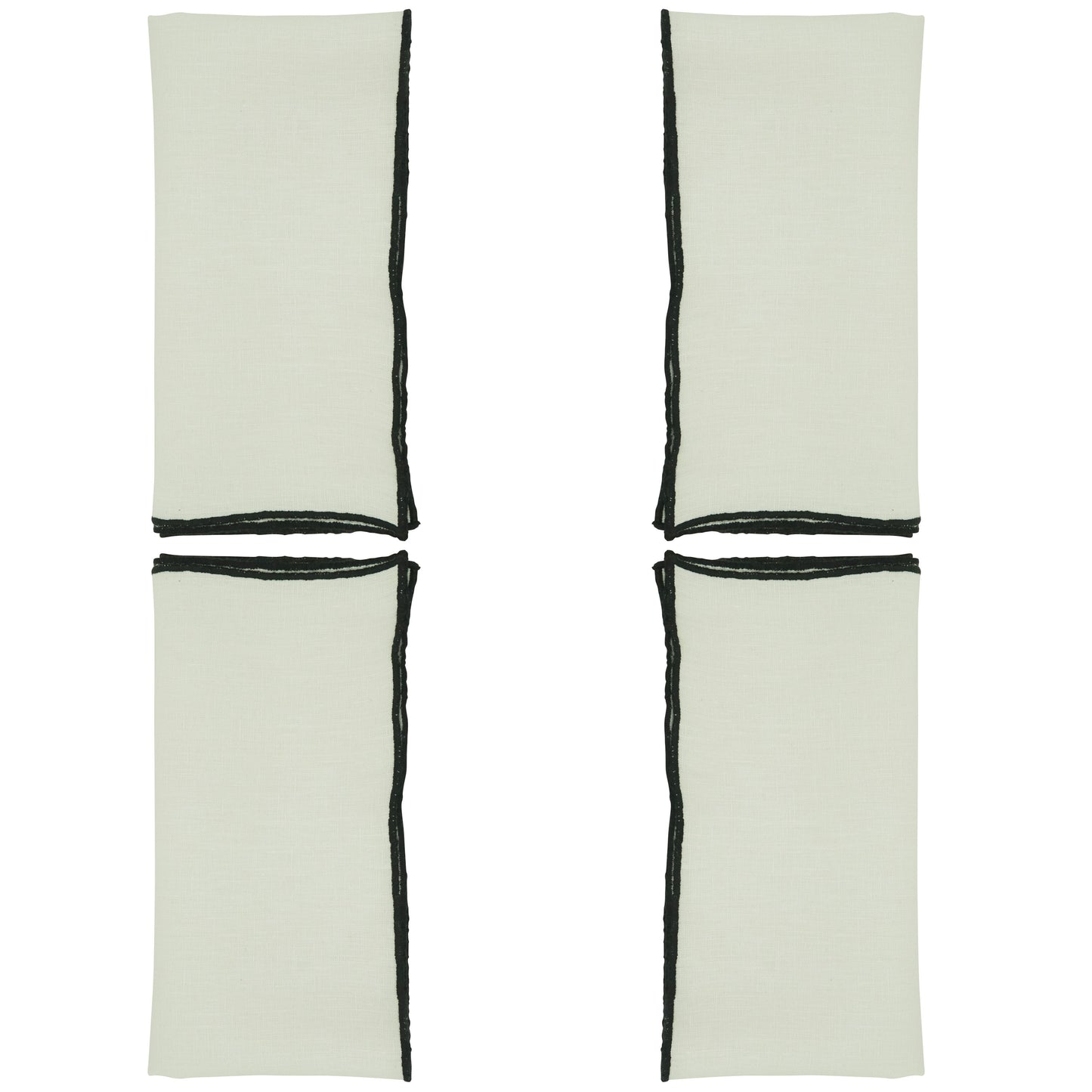 Black Stonewashed Stitch Border Napkins 100% linen, 20 Inch Square (4 pcs.)
