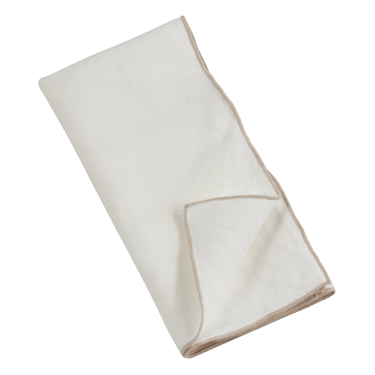 Ivory Stonewashed Stitch Border Napkins 100% linen, 20 Inch Square (4 pcs.)
