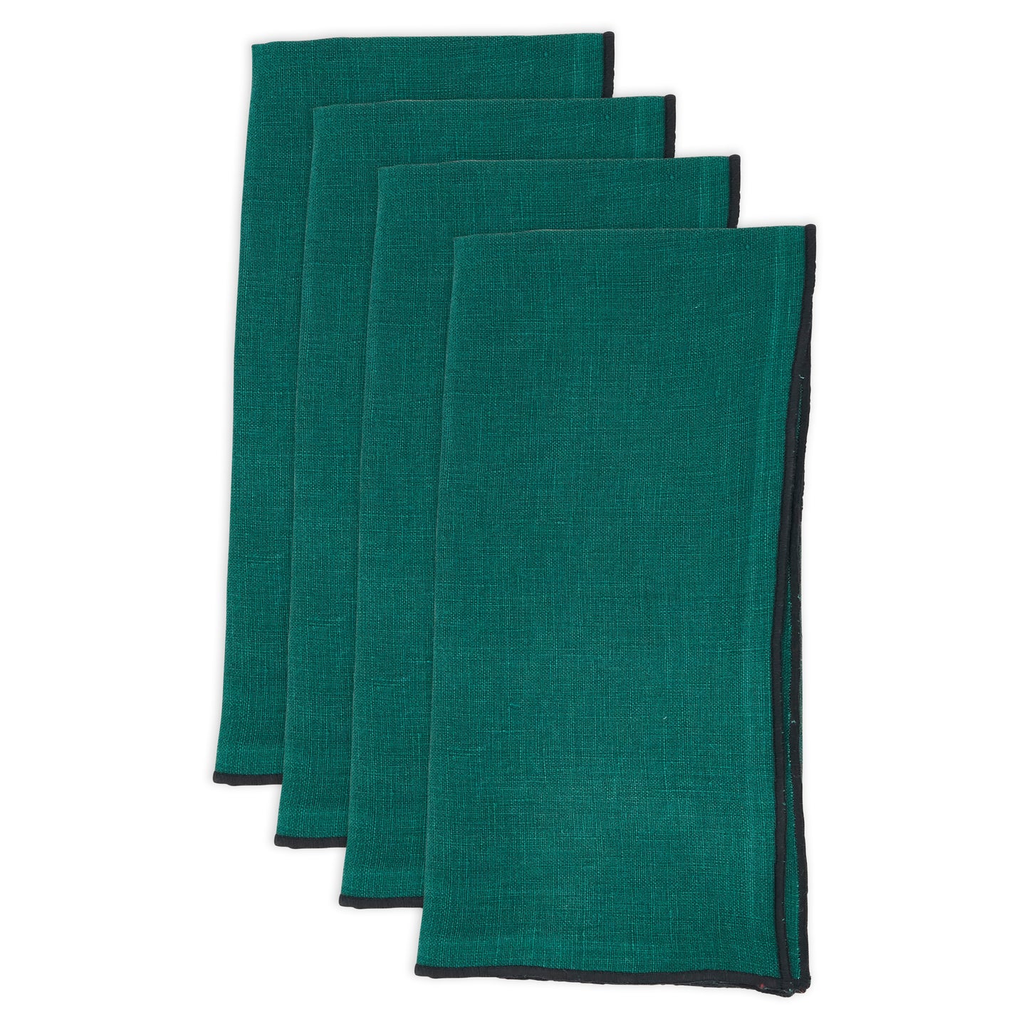 Jasper Green Stonewashed Stitch Border Napkins 100% linen, 20 Inch Square (4 pcs.)