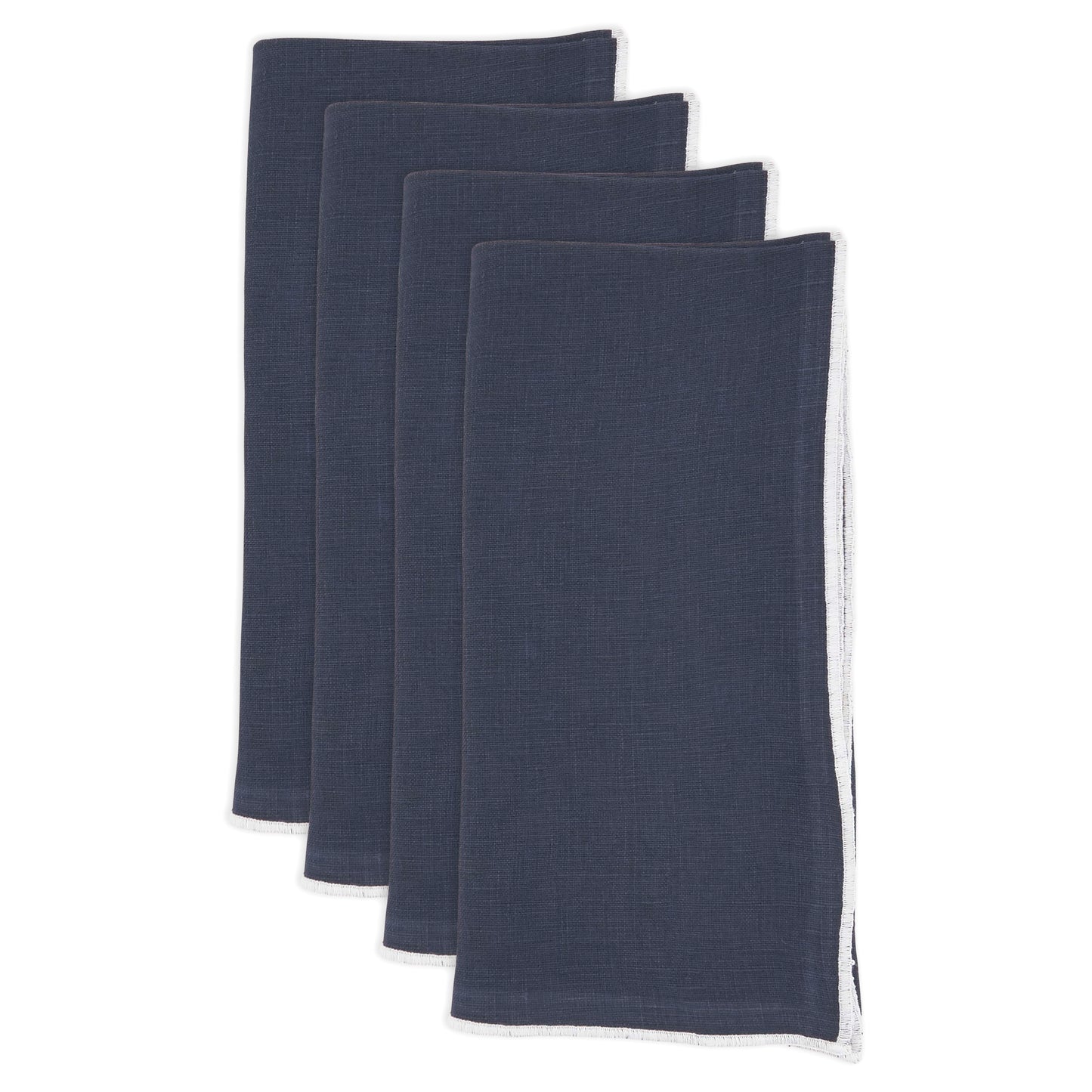 Midnight Blue Stonewashed Stitch Border Napkins 100% linen, 20 Inch Square (4 pcs.)