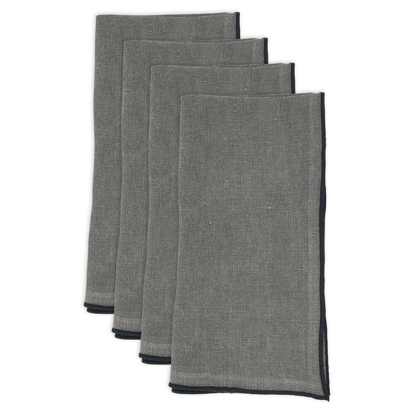 Slate Stonewashed Stitch Border Napkins 100% linen, 20 Inch Square (4 pcs.)