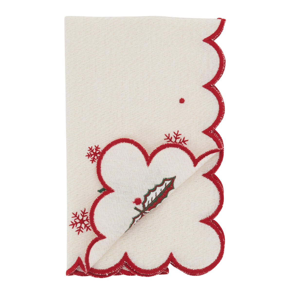 Natural Scalloped Holly and Snowflake Napkins 90% - cotton - 10% metallic, 20 Inch Square (4 pcs.)