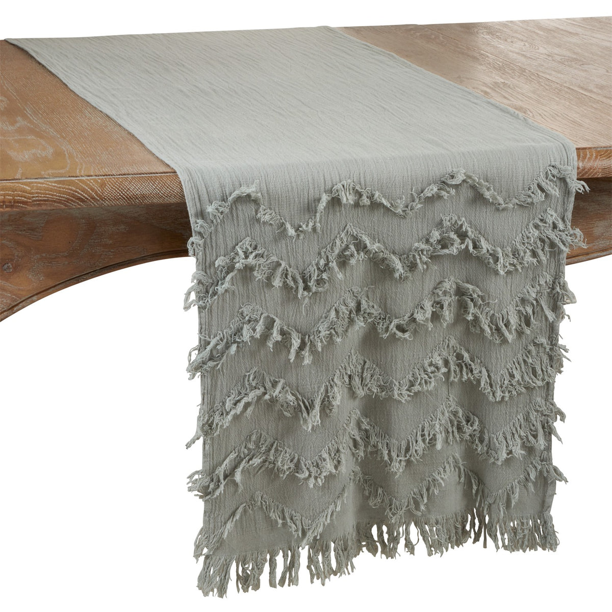 Everyday / All Season Blue-Grey Fringe Chevron Table Runner, 100% cotton