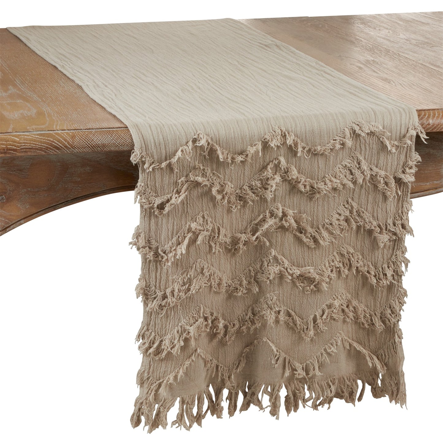 Everyday / All Season Natural Beige Fringe Chevron Table Runner, 100% cotton