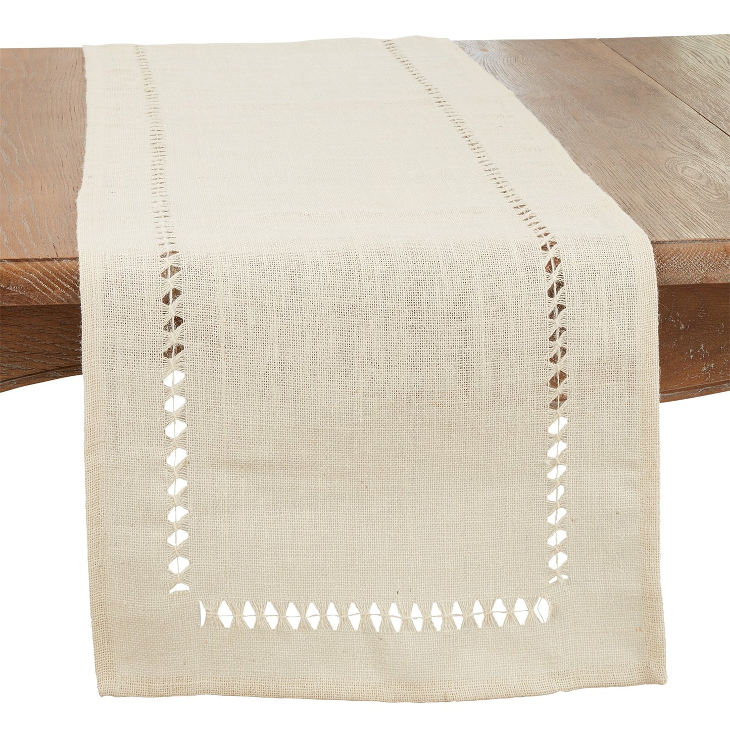 Everyday / All Season Ivory Off-White Jute Hemstitch Table Runner, 100% jute