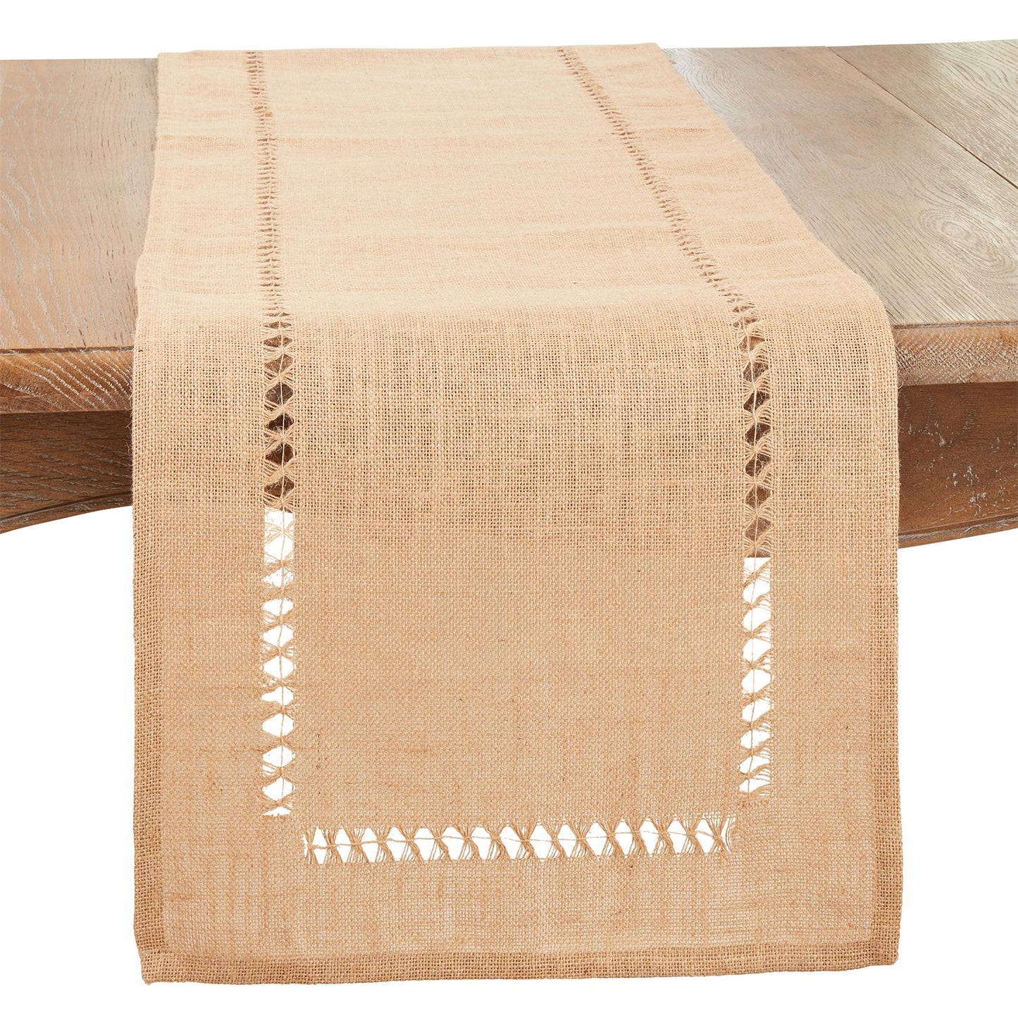 Everyday / All Season Natural Beige Jute Hemstitch Table Runner, 100% jute