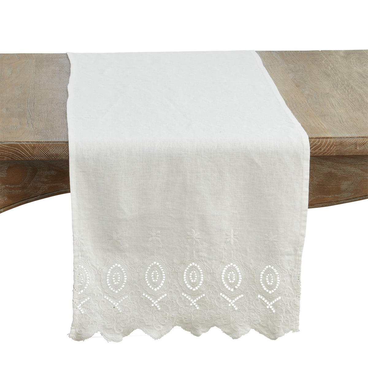 Everyday / All Season Ivory Off-White Stonewashed Embroidered Linen Table Runner, 100% linen
