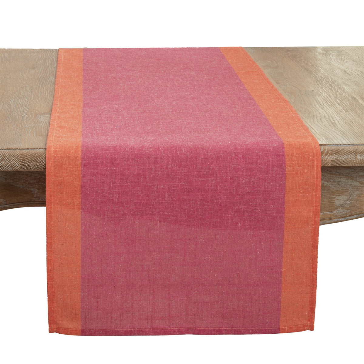 Everyday / All Season Fuchsia Color Band Border Table Runner, 85% polyester - 15% linen