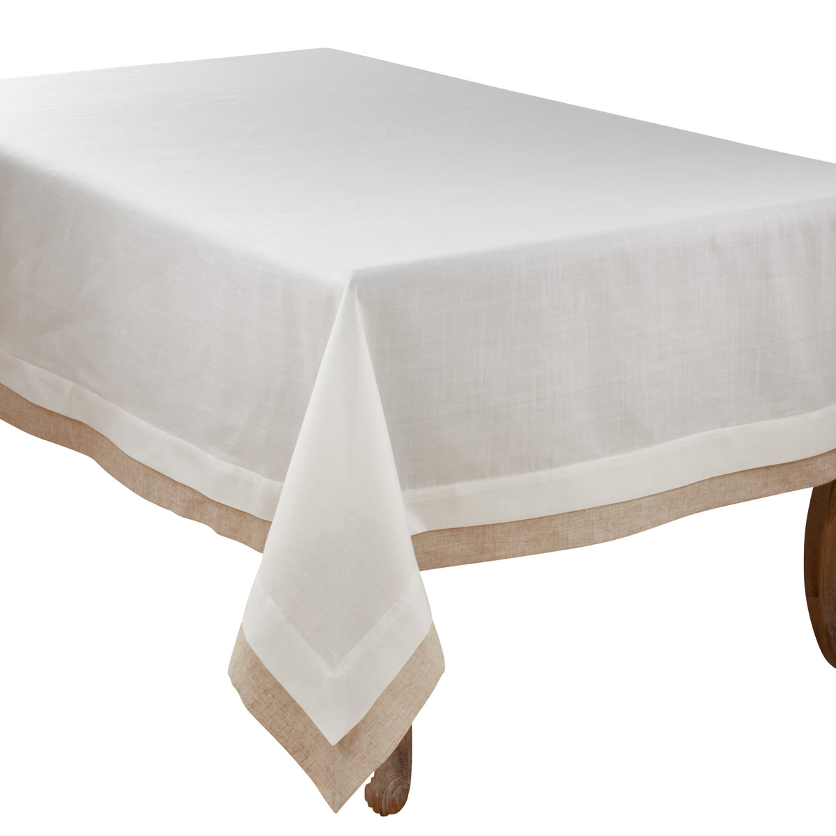 Ivory White Double Layer Tablecloth 100% polyester; edge: 80%polyester 20% linen