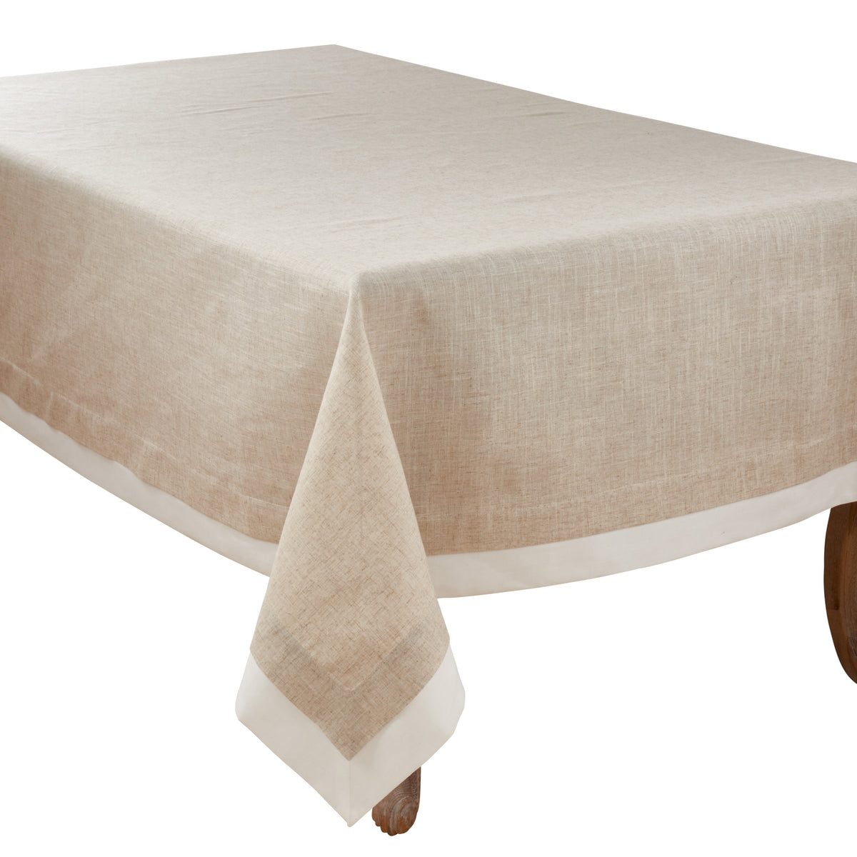 Natural Beige Double Layer Tablecloth 80%polyester 20% linen; edge: 100% polyester