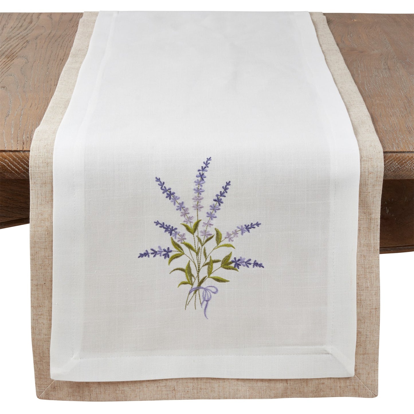 Everyday / All Season Ivory Off-White Double Layer Lavender Table Runner, 100% polyester; Border: 80% polyester - 20% linen