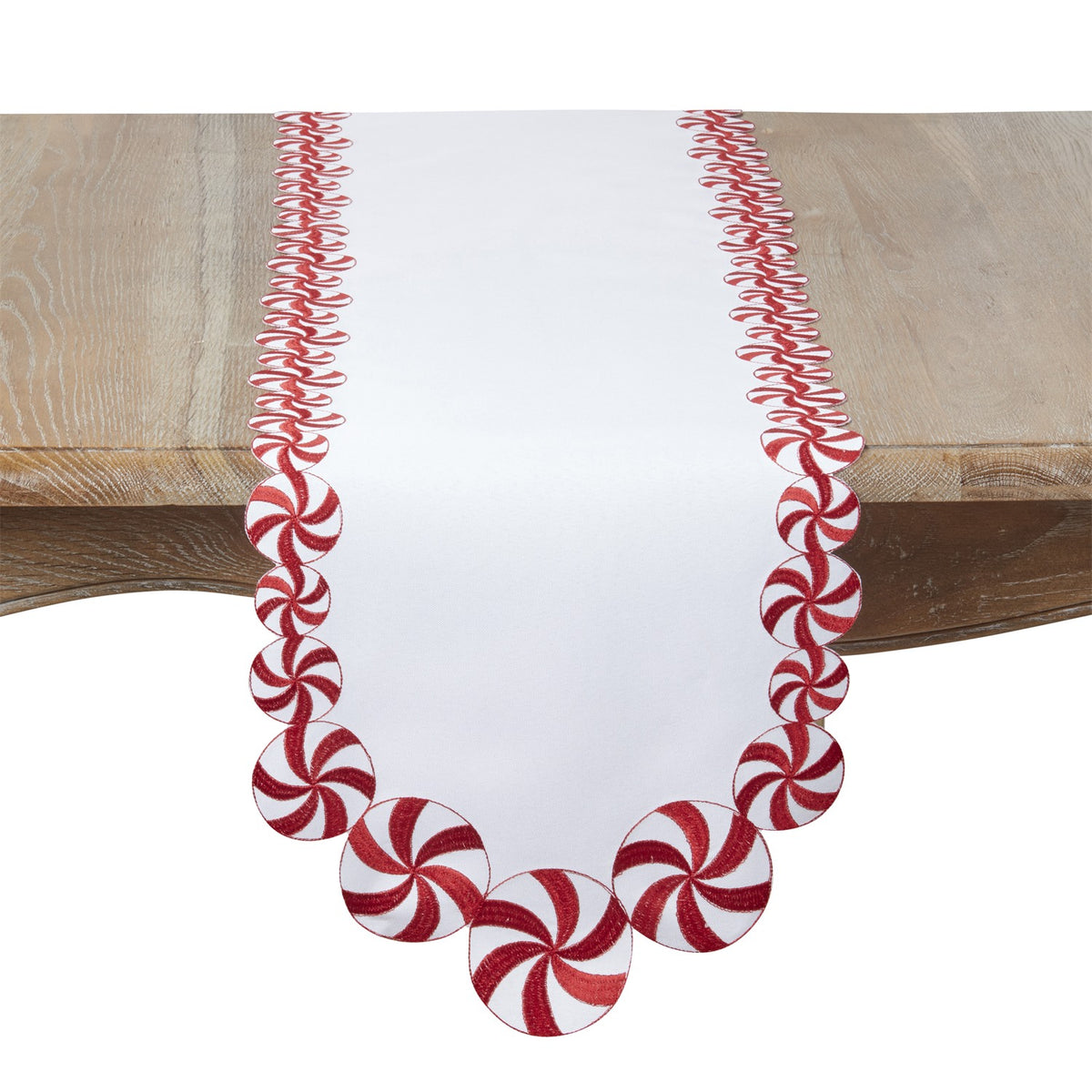 Christmas Red/White Peppermint Table Runner, 100% polyester