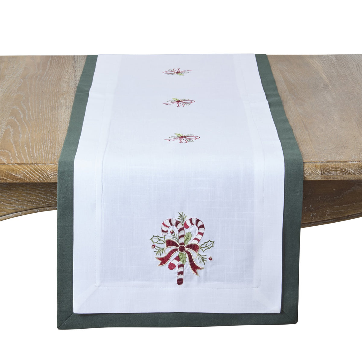 Christmas White/Green Candy Cane Table Runner, 100% polyester