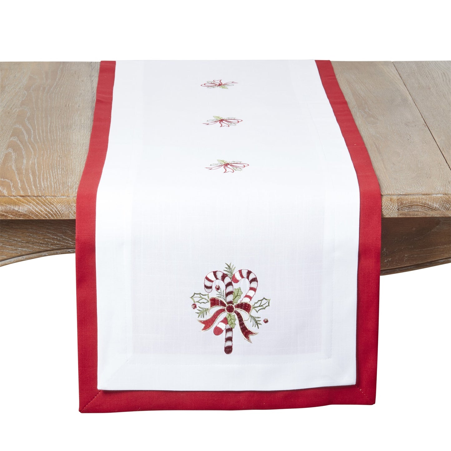 Christmas White/Red Candy Cane Table Runner, 100% polyester