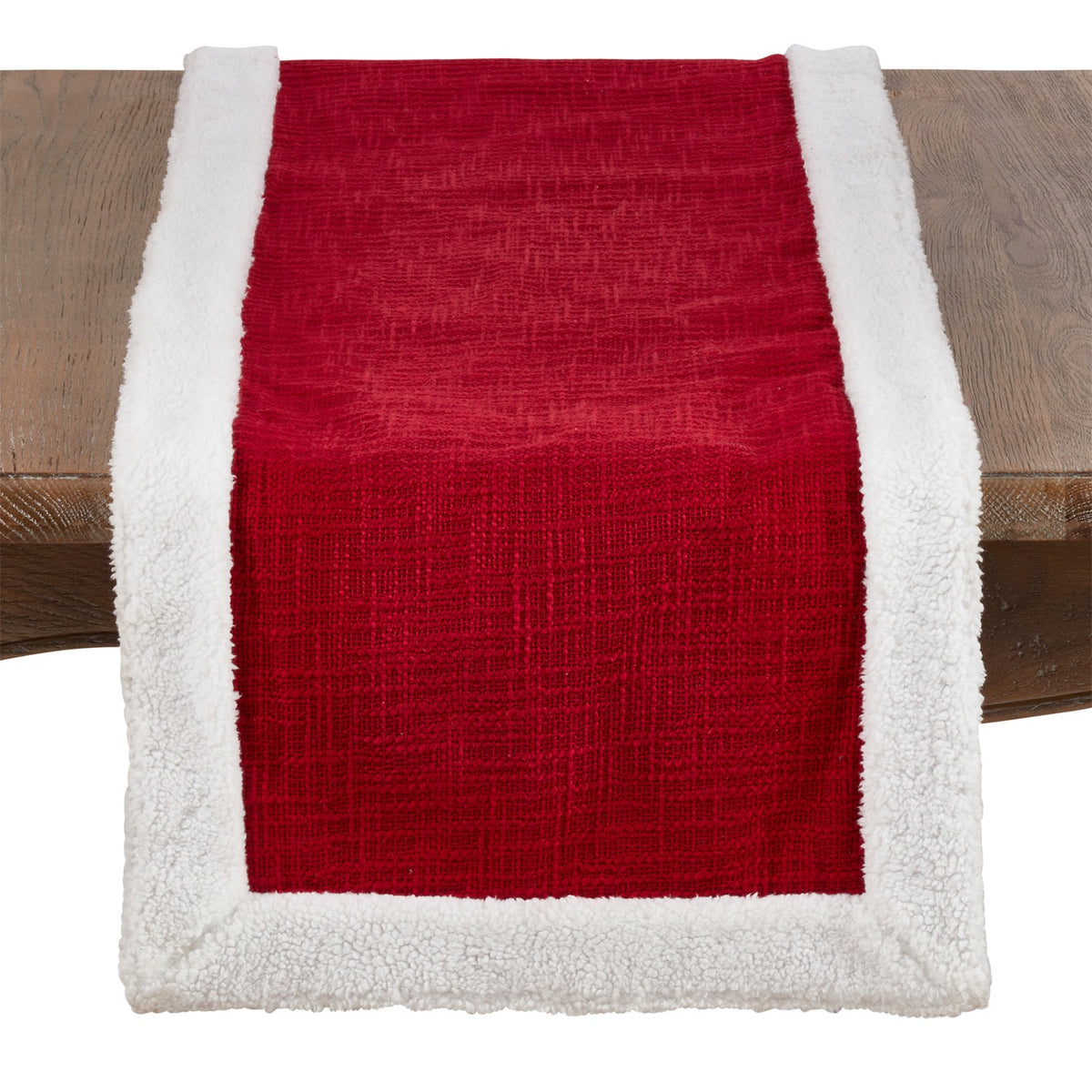 Christmas Red Sherpa Border Holiday Table Runner, 100% cotton