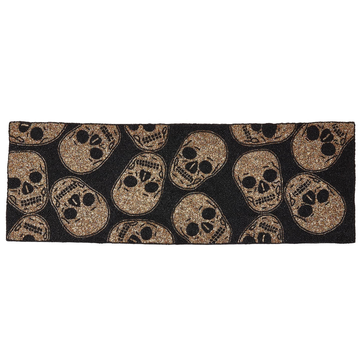 Everyday / All Season Dark Gold Beaded Skulls Table Runner, 100% glass beads